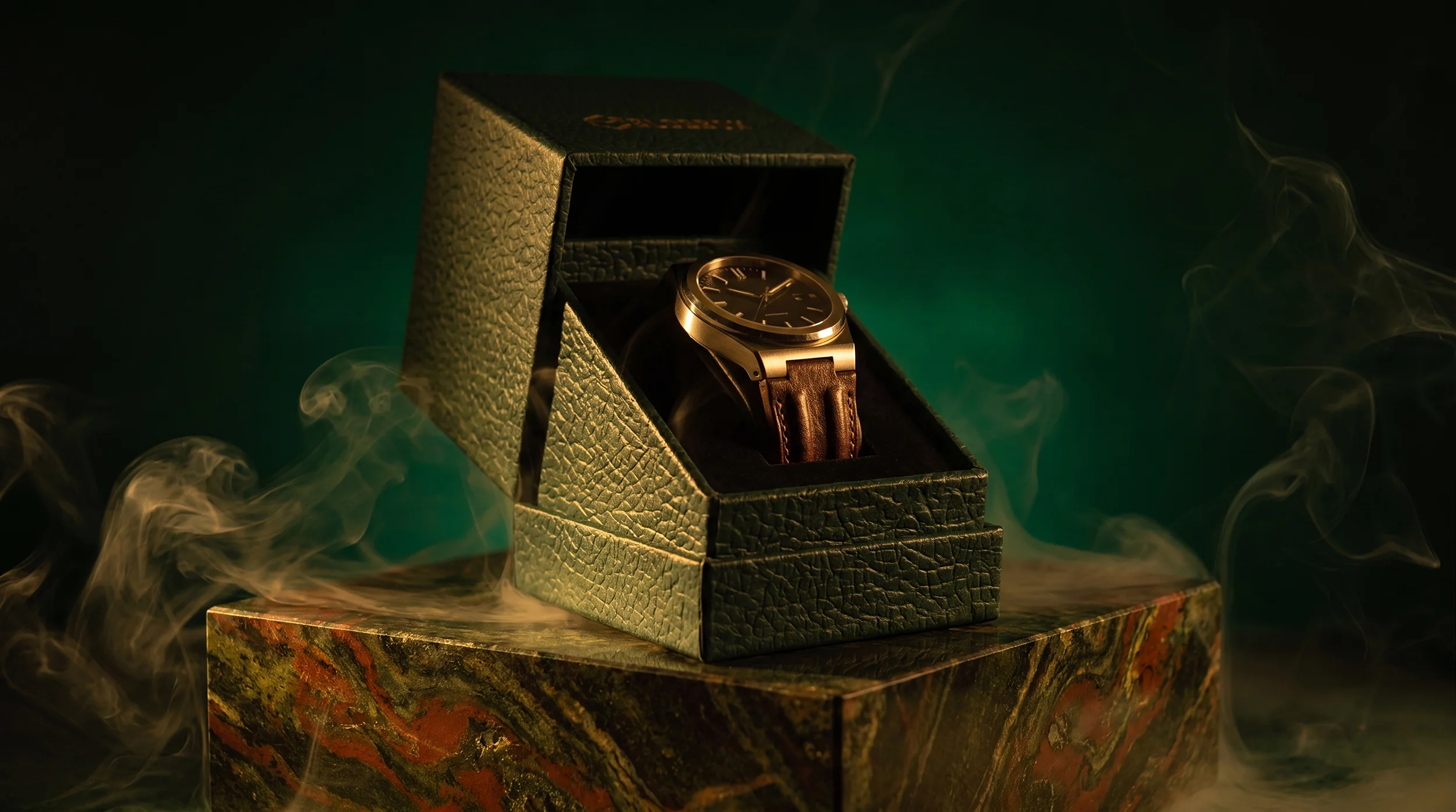 Green leatherlike watch luxury box